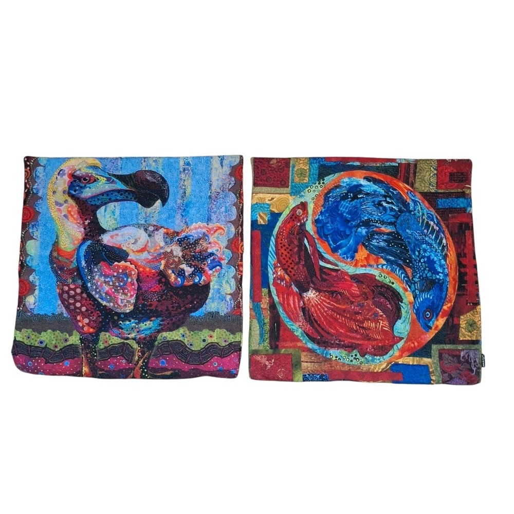 Society6 Angela‎ Rizza Dodo Bird & Fish 18x18 Pillow Covers Shams Set of 2